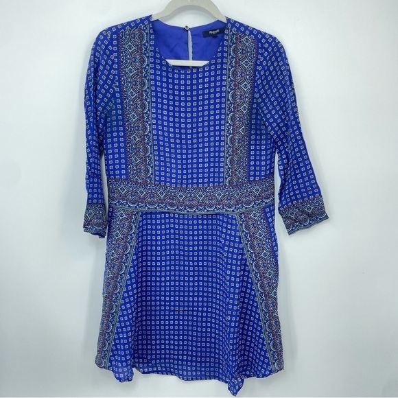 Madewell Silk Tee Blue Ascot Grid Dress B5377 Sz XS - Picture 2 of 8